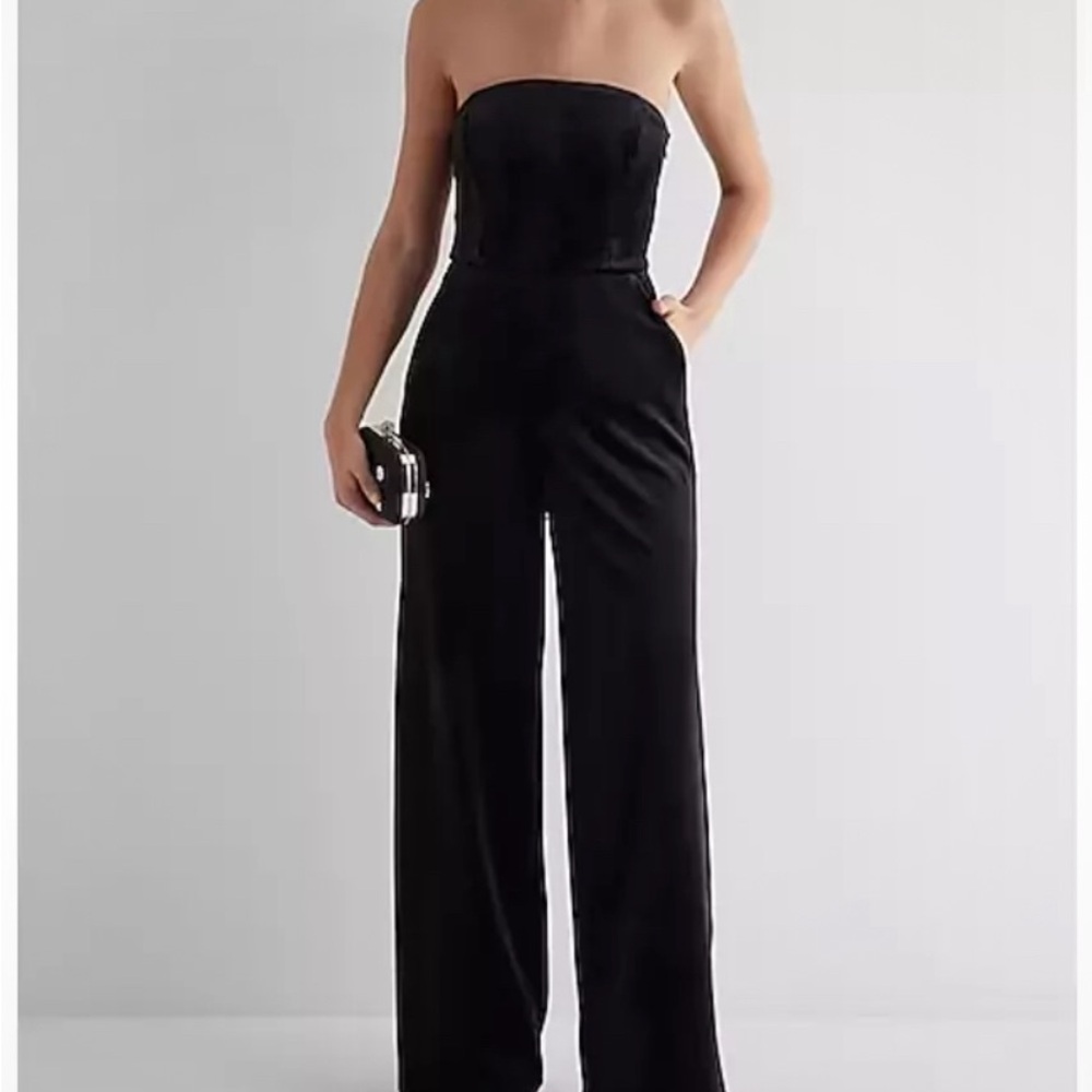 Express Jumpsuit Crush Velvet Black Strapless Sweetheart Formal Romper Size